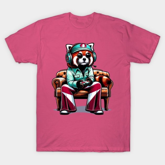 Red Panda gamer - Retro Gaming Bliss T-Shirt by TimeWarpWildlife